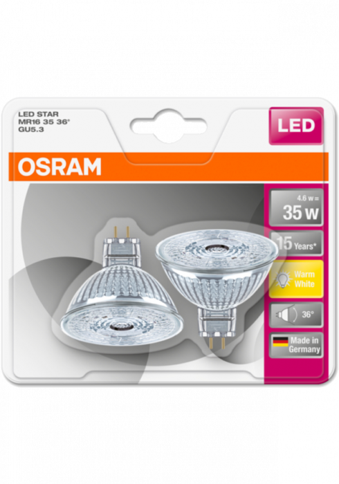 OSRAM LED STAR MR16 36° 4,6W 12V 827 GU5.3 350lm 2700K
