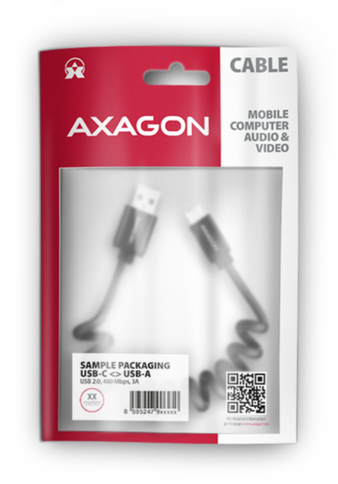 Kabel przewód USB C - USB spierala 60cm 0,6m AXAGON BUCM-AM10TB