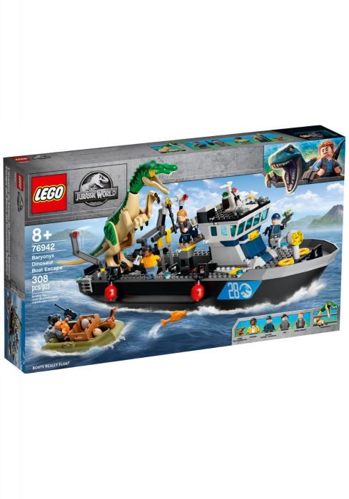 Okładka LEGO Jurassic Word Barionyks i ucieczka łodzią 76942