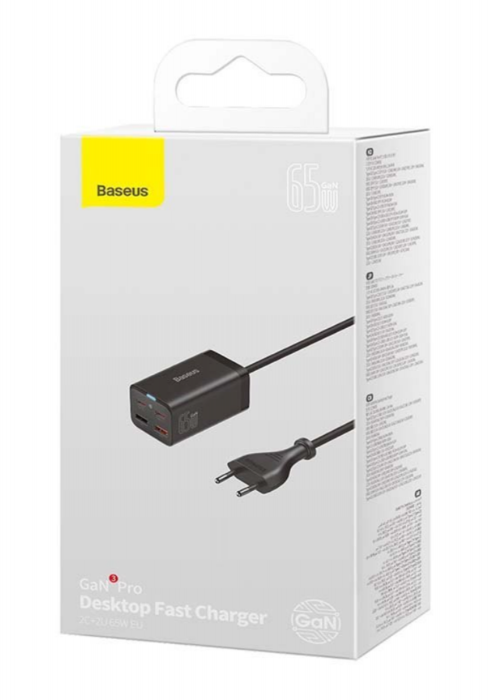 Okładka Ładowarka sieciowa Baseus GaN3 Pro, 2x USB-C, 2x USB, 65W (czarna)
