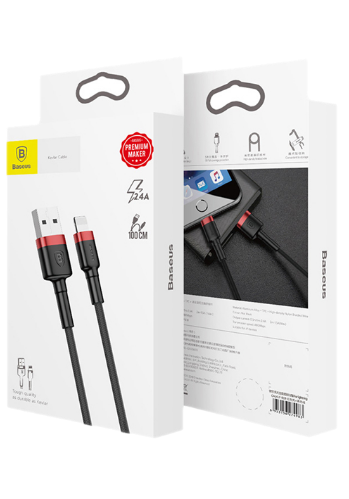 Okładka Kabel Lightning USB Baseus Cafule 2,4A 1m (czarno-czerwony)
