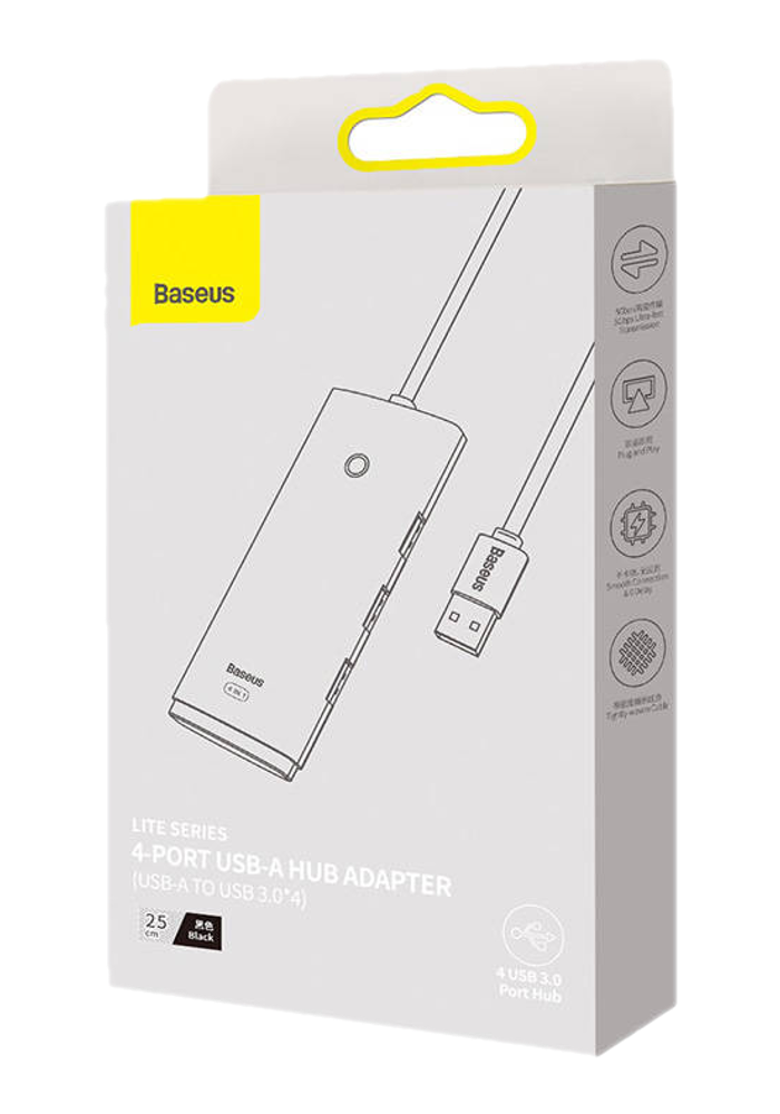 Okładka Hub 4w1 Baseus Lite Series USB do 4x USB 3.0 25cm (czarny)