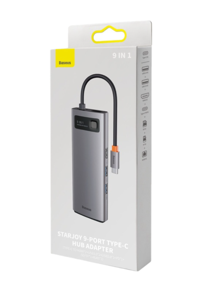 Okładka Hub 9w1 Baseus Metal Gleam Series USB 3.0 HDMI USB 2.0 USB-C PD Ethernet RJ45 microSD/SD
